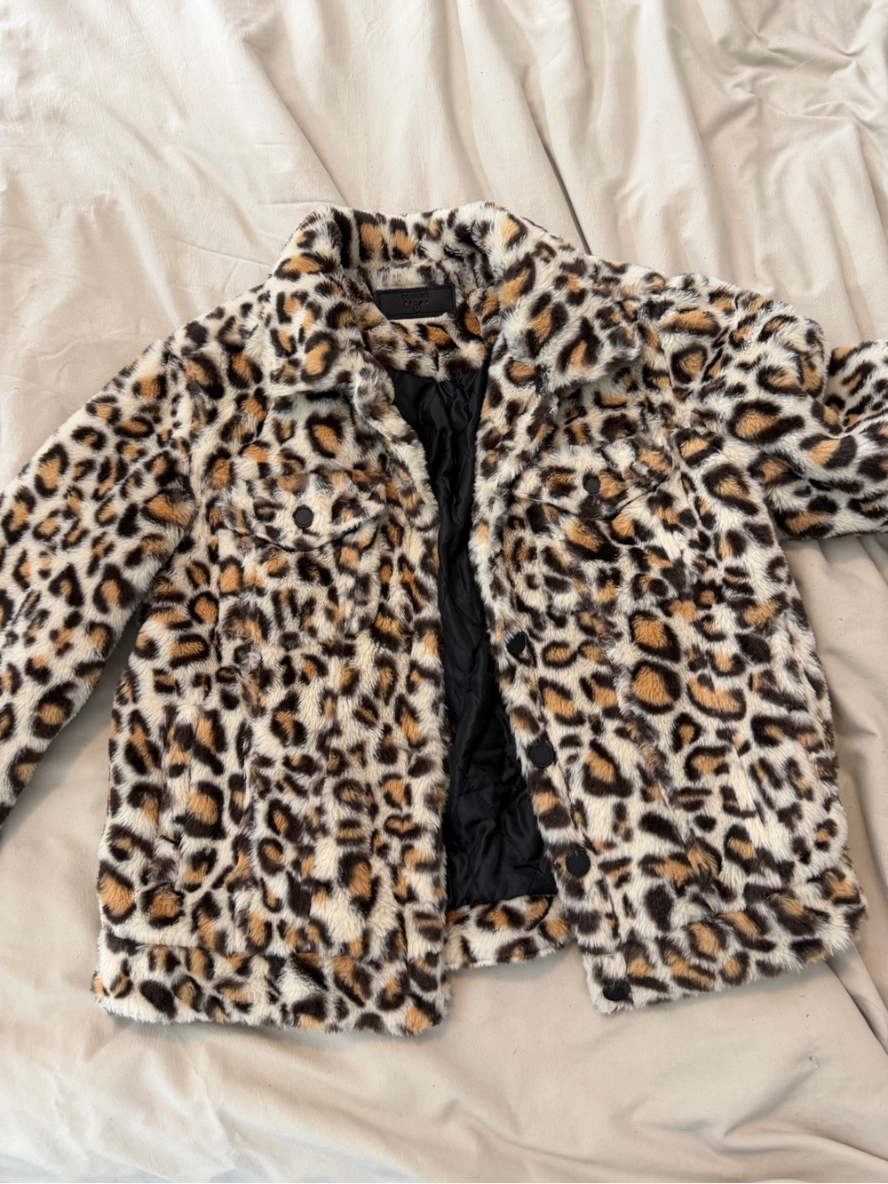 Blank NYC Leopard Print Teddy Jacket in Black, White & Brown